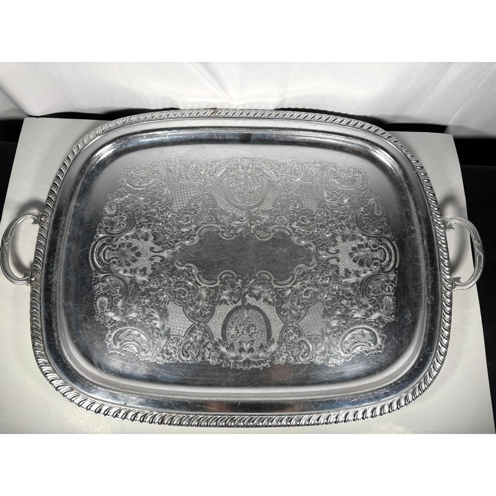 Vintage Kensington Silverplate Serving Tray No. 7840 Ornate Butler Tray 26"